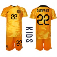 Echipament fotbal Olanda Denzel Dumfries #22 Tricou Acasa Mondial 2022 pentru copii maneca scurta (+ Pantaloni scurti)